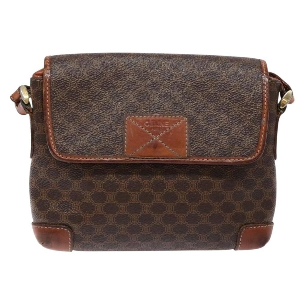 Authentic CELINE Macadam Canvas Shoulder Bag PVC Brown Gold - Picture 5 of 16
